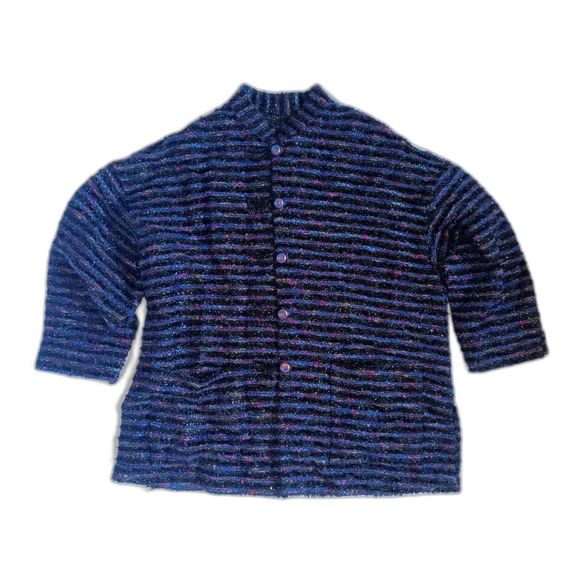 Handmade Vintage Tweed Short Sleeve Sweater Jacket Top - Metallic Striped 1X - Picture 6 of 9